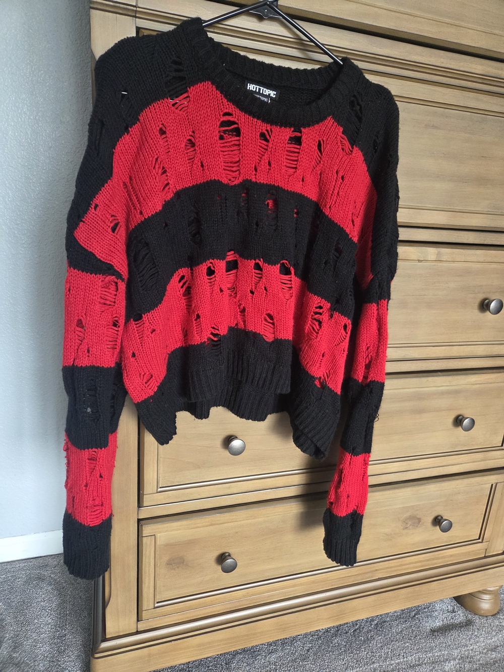 Hot Topic Black & Red Distressed Striped Women's Sweater